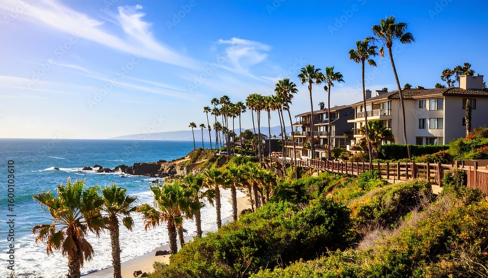 Fototapeta premium Coastal homes and palm trees