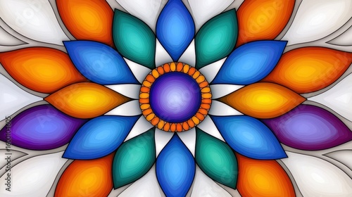 Colorful Mandala Design with Teal Blue Purple Petals