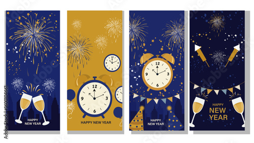 Quadro su tela Festive Happy New Year Vector Story & Banner Templates Set