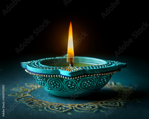 Warm candle flame glowing in the dark blue night