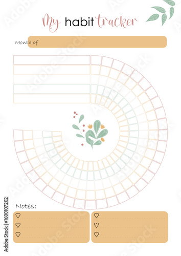 Clean Habit Tracker Page in Light Pastel Tones. Organize Your Daily or Weekly Habits with This Simple Planner Insert.
