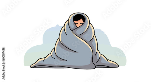 Person wrapped in blanket, feeling cozy, warm, and relaxed, representing comfort