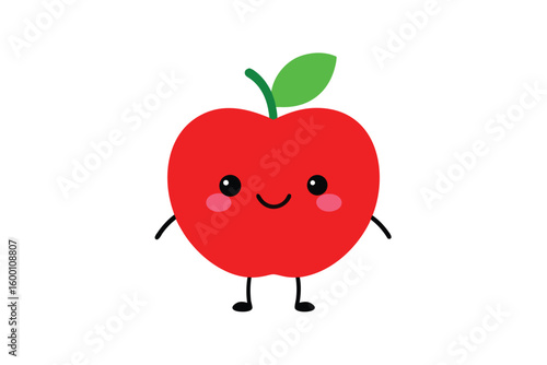 Cartoon Illustration Of A Red Apple With A Smiling Face