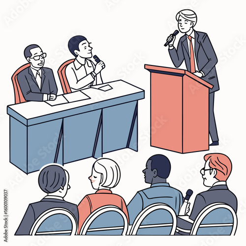  Leadership Panel Discussion – Flat Vector Illustration of Executives on Stage
 Adobe Illustrator Artwork