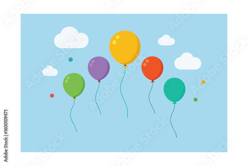 Cartoon Colorful Balloons Floating In The Sky Festive
