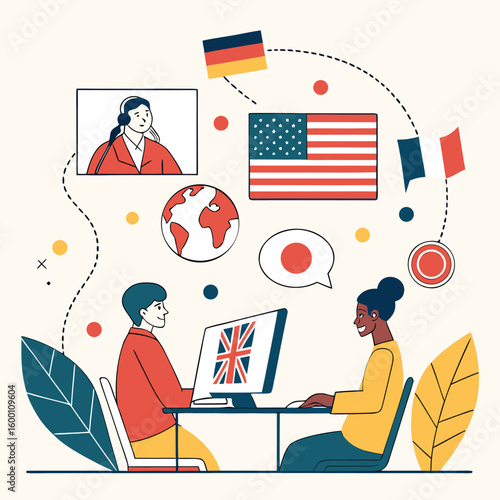  Multicultural Remote Team Collaboration – Flat Vector Illustration of Global Business Partnership
 Adobe Illustrator Artwork
