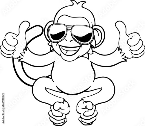 A monkey cool cute happy cartoon character animal wearing sunglasses giving a double thumbs up