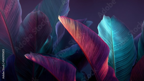 Lush tropical foliage in moody blue tones. Artificial intelligence image