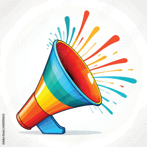 Vibrant Vector Megaphone Announcement With Dynamic Colorful Rays For Promotion