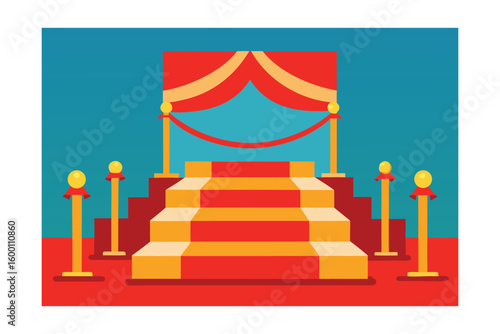 A Tiered Stage With A Red Carpet On The Top Level