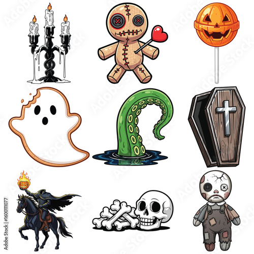 Halloween themed vector illustration with various spooky elements