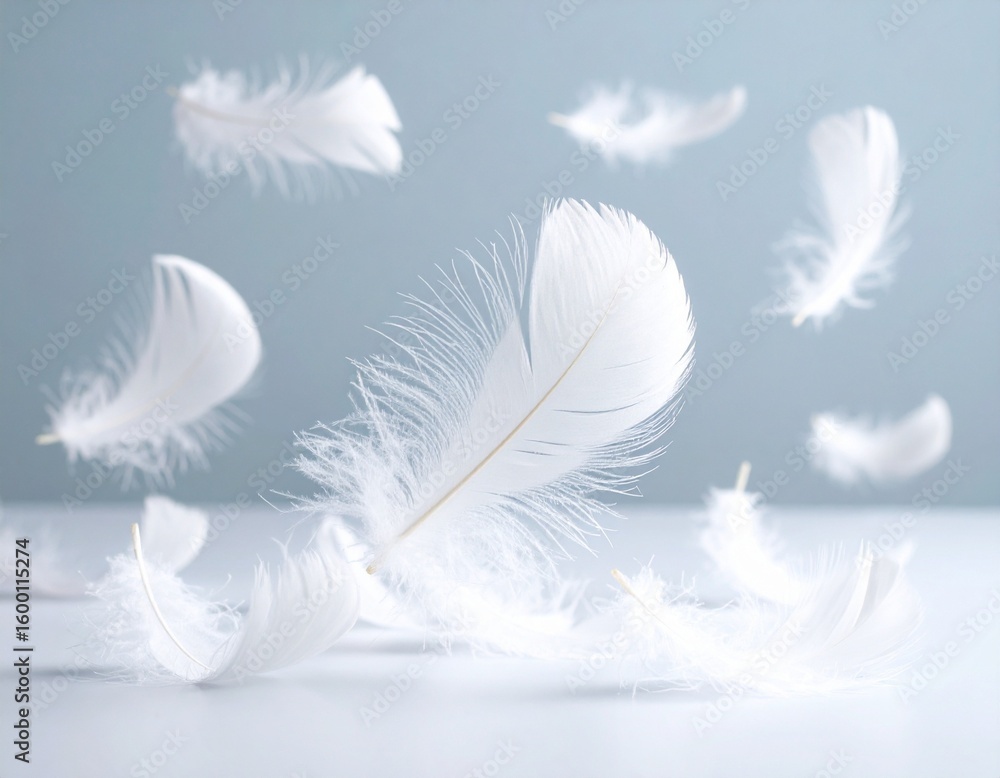 Obraz premium white feather on blue background