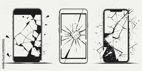 smartphone with broken glass sketch illustration vector