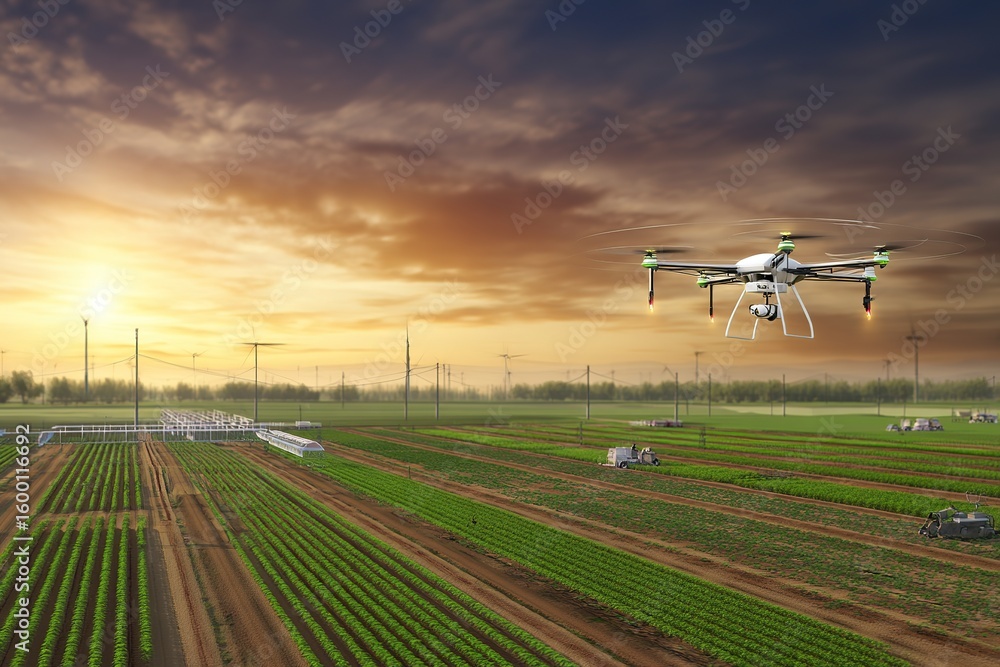 Fototapeta premium Organic farming landscape with smart agriculture technology 