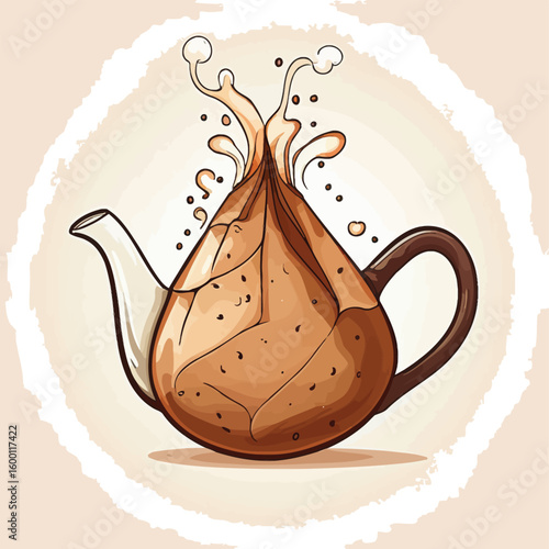 Creative Tea Illustration Stylized Teapot With Splashing Liquid In Cartoon Style