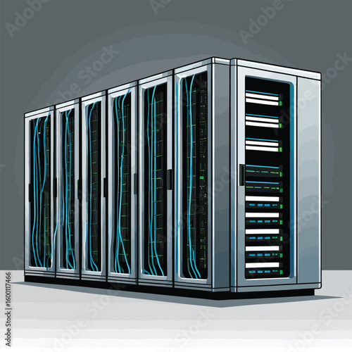 Illustration Of Data Center Server Racks For It Infrastructure Solutions In A Clean Modern Cartoon Style