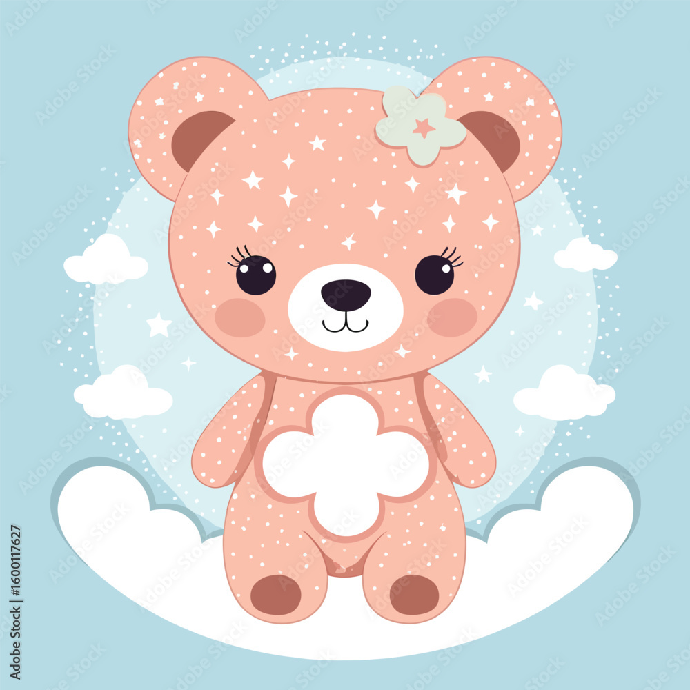 Cute Pastel Bear Character Illustration For Childrens Design A Charming Whimsical Illustration Featuring A Sweet Bear Sitting On A Cloud Against A Soft Blue Backdrop With Stars Creating A Sense Cute Pastel Bear Character Illustration For Childrens Design A Charming Whimsical Illustration Featuring A Sweet Bear Sitting On A Cloud Against A Soft Blue Backdrop With Stars Creating A Sense