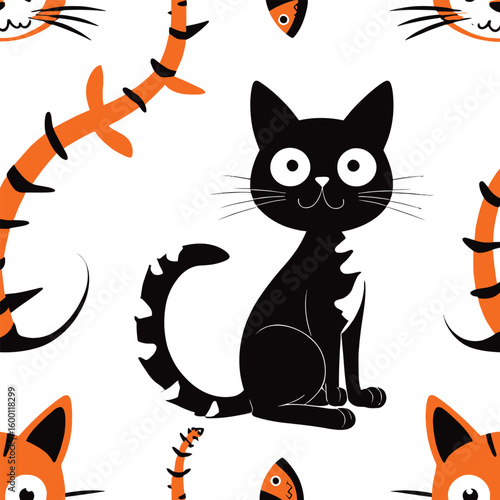 Cute Vector Cat And Sushi Seamless Pattern Illustration For Decorative Purposes An Adorable Cartoon Style Background Featuring Playful Felines And Whimsical Sushi Elements