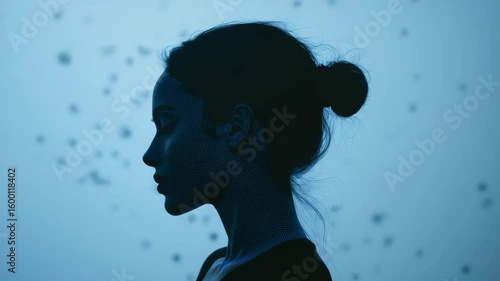 Pensive Silhouette in Blue,silhouette of a woman