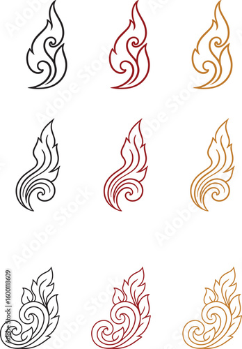 Thai Kanok Line Art Set - Traditional Black Vector Patterns