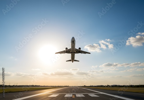 Airplane taking off, departure flight, runway departure, travel transportation