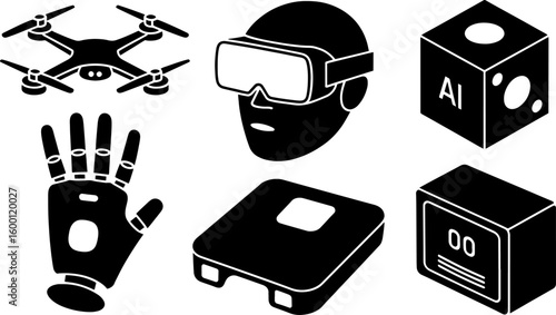 Vector Silhouette Art: Futuristic Technology Icons Illustration