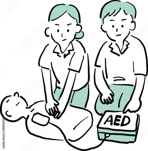 CPR and AED first aid training illustration