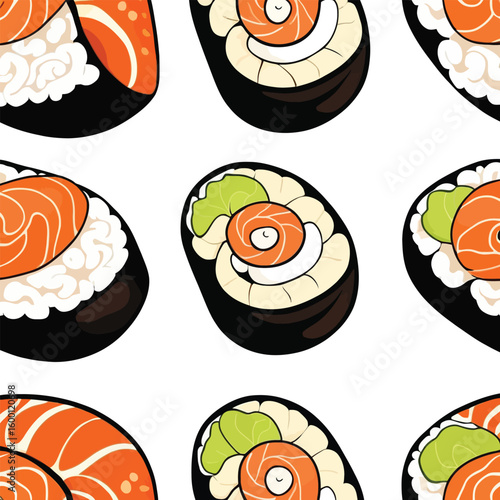 Cute Sushi Cartoon Seamless Pattern For Food Packaging And Culinary Designs