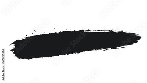 A sweeping black brushstroke exhibits a rough texture and a slightly blurred effect isolated against a