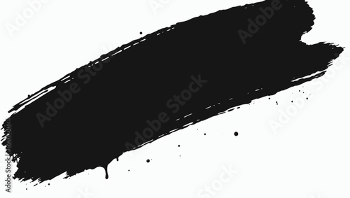 A broad solid black brushstroke with subtle texture and a few small ink splatters is painted diagonally