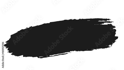 A broad dark black brush mark with a slightly feathered edge on a plain white background