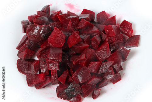 Close-up of cooked beetroot cut into pieces