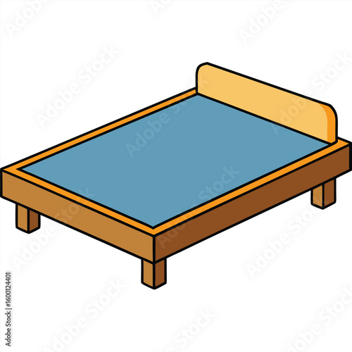 Illustration of a bed with blue mattress isolated on transparent background