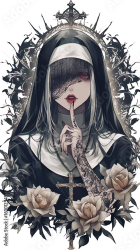 Young woman with long hair and a snake in gothic fashion style