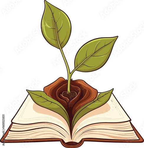Illustration Of A Plant Growing From An Open Book Symbolizing Knowledge And Growth Depicting Education Learning And Potential Rendered In A Clean Vector Style With Emphasis On Line Art And