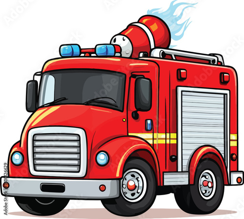 Cartoon Fire Truck Illustration A Vibrant And Playful Rendering Of An Emergency Vehicle For Childrens Educational Resources And Playful Design Projects In An Animated Style With Bright Red Coloring
