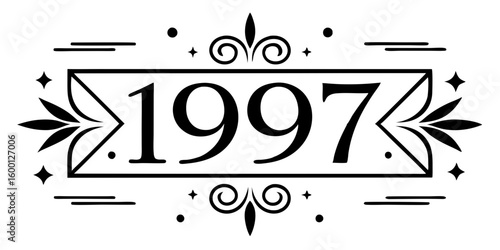 Elegant black year nineteen ninety seven emblem white