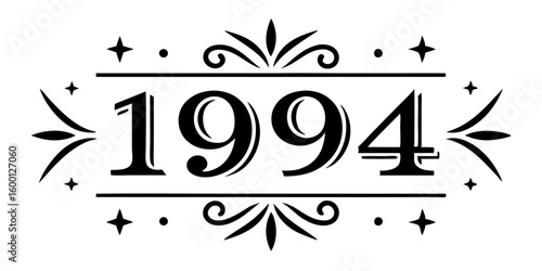 Ornate black numbers nineteen ninety four decorative