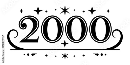 Ornate black numbers with stars year two thousand