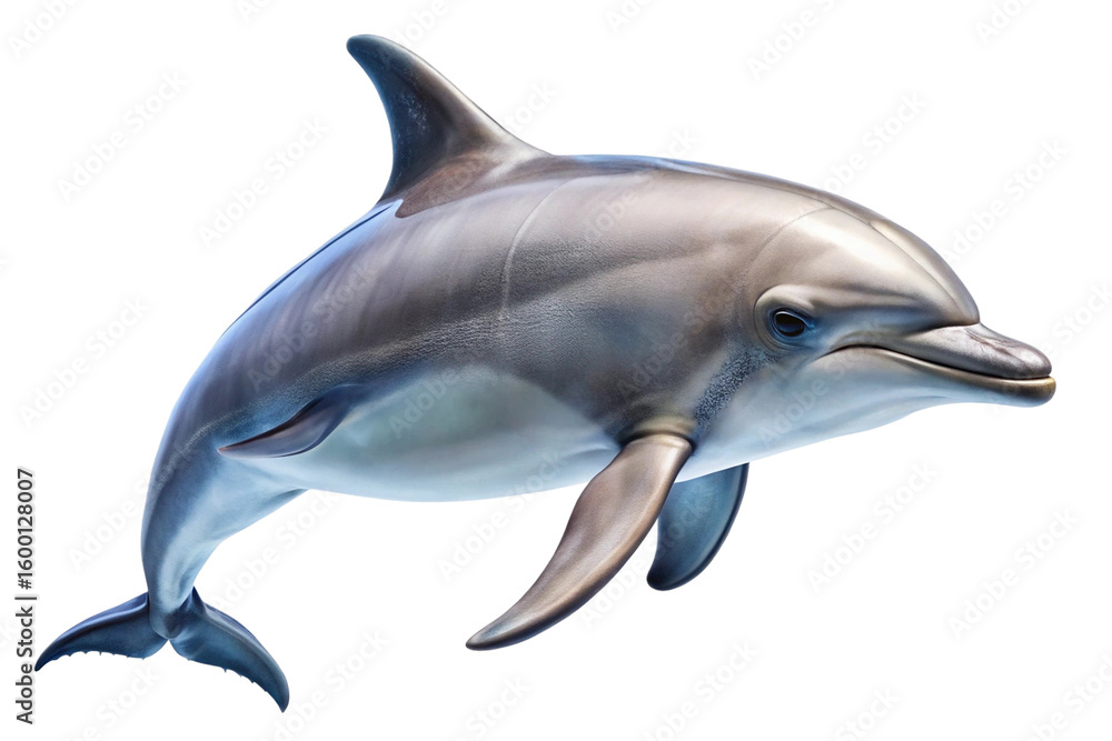 Obraz premium Swimming dolphin with shiny skin isolated on transparent background