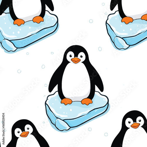Playful Seamless Pattern Of Cartoon Penguins On Ice Floes For Childrens Designs A Charming And Whimsical Illustration Perfect For Backgrounds Textiles And Creative Projects With A Winter Theme