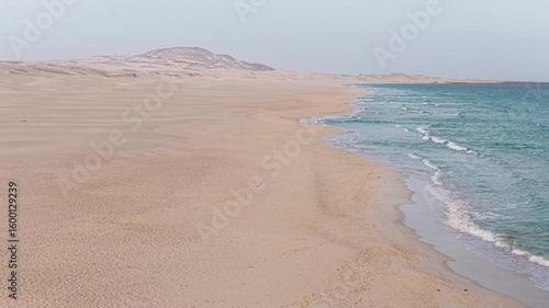 Praia de Chaves ( Chaves beach) popular tourist destination.Ocean and sandy dune aerial view.Boa Vista island situated in the Atlantic Ocean. Republic of Cape Verde, Africa.