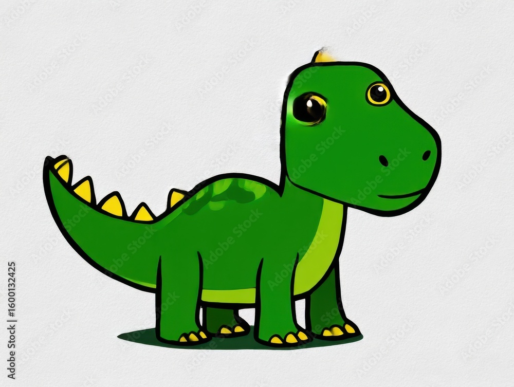 Obraz premium Vibrant Green Dinosaur with Distinctive Yellow Horn Capturing Attention in a Playful and Whimsical Natural Setting for Children's Imagination and Adventure