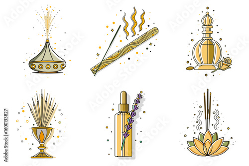 Aromatherapy icon set for blogs, websites, clipart, wellness, spa, relaxation, essential oils, educational and awareness materials, presentations