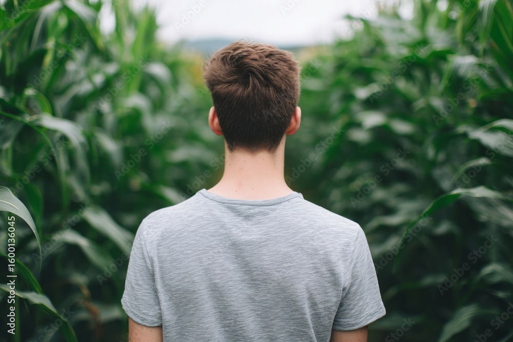 A solitary Caucasian male navigates lush corn labyrinth, embracing Lughnasadh mystique and Harvest Moon secrets A solitary Caucasian male navigates lush corn labyrinth, embracing Lughnasadh mystique and Harvest Moon secrets