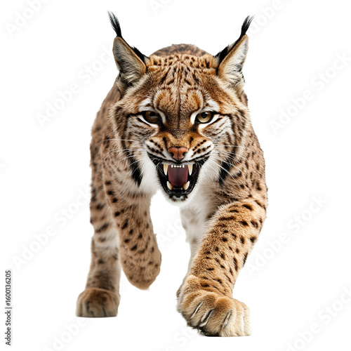Angry Bobcat PNG Format Isolated on Transparent Background Showing Wildcat Feline Predator in Aggressive Snarl with Sharp Claws and Fierce Eyes – Perfect for Wildlife and Nature Designs