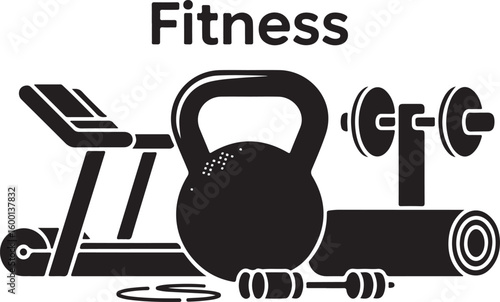Treadmill kettlebell dumbbell exercise mat and weights vector