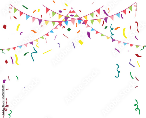 single line art buntings carnival garland Decorative colorful party pennants for birthday celebration, Vector linear illustration isolated on white.
