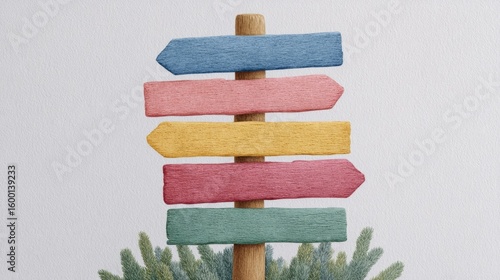 Whimsical pastel signpost amidst pine whispers, invoking Festivus twists and Serendipity Day's joyful meandering spirit