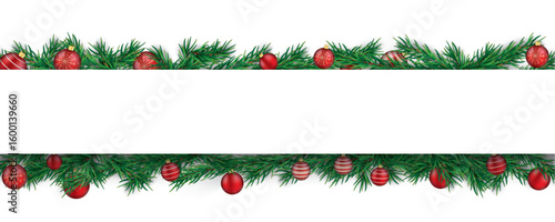 Weihnachtsbanner mit Roten Weihnachtskugeln und grünen Tannenzweigen